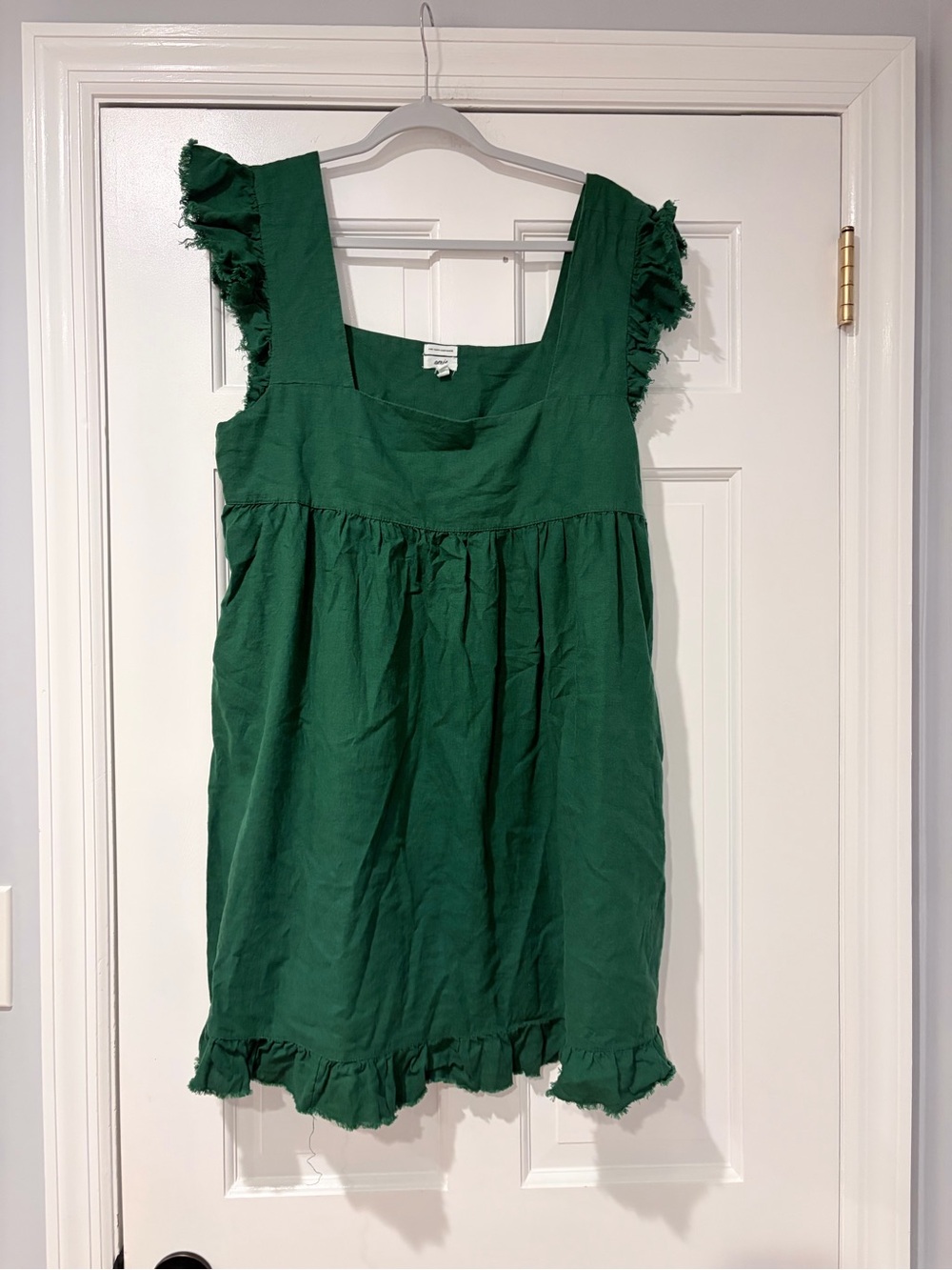 Aerie Green Linen Blend Ruffle Babydoll Mini Dress XL Cottagecore